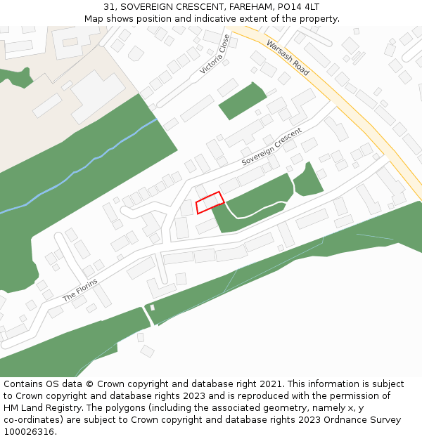 31, SOVEREIGN CRESCENT, FAREHAM, PO14 4LT: Location map and indicative extent of plot