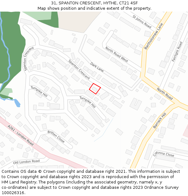 31, SPANTON CRESCENT, HYTHE, CT21 4SF: Location map and indicative extent of plot