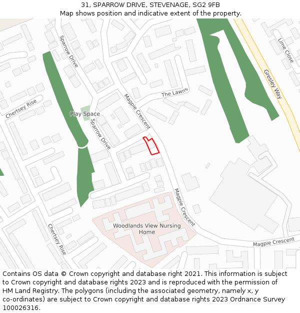 31, SPARROW DRIVE, STEVENAGE, SG2 9FB: Location map and indicative extent of plot