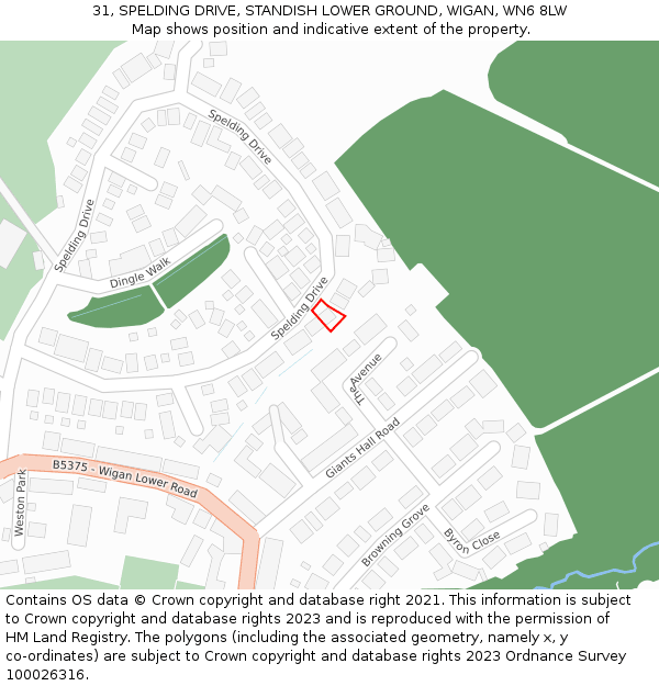 31, SPELDING DRIVE, STANDISH LOWER GROUND, WIGAN, WN6 8LW: Location map and indicative extent of plot