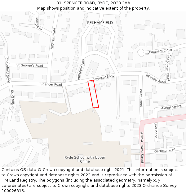 31, SPENCER ROAD, RYDE, PO33 3AA: Location map and indicative extent of plot