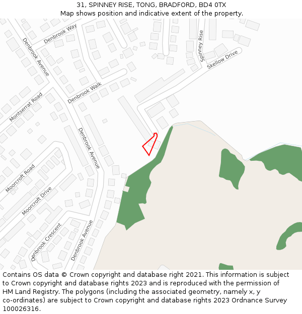31, SPINNEY RISE, TONG, BRADFORD, BD4 0TX: Location map and indicative extent of plot