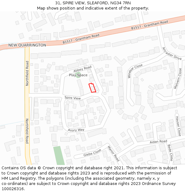 31, SPIRE VIEW, SLEAFORD, NG34 7RN: Location map and indicative extent of plot