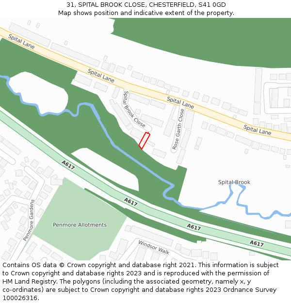 31, SPITAL BROOK CLOSE, CHESTERFIELD, S41 0GD: Location map and indicative extent of plot