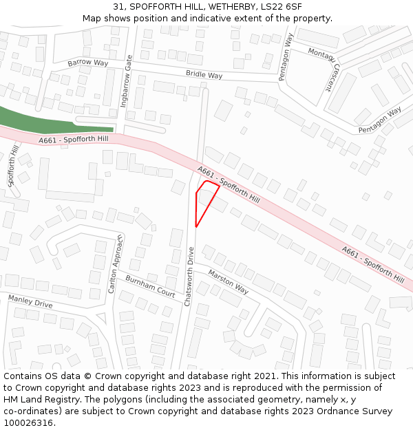 31, SPOFFORTH HILL, WETHERBY, LS22 6SF: Location map and indicative extent of plot