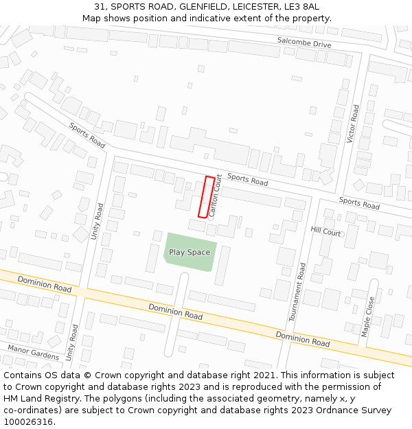 31, SPORTS ROAD, GLENFIELD, LEICESTER, LE3 8AL: Location map and indicative extent of plot