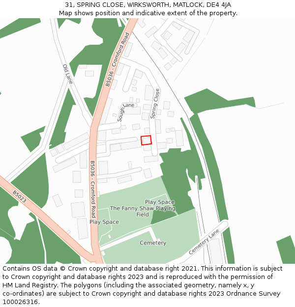 31, SPRING CLOSE, WIRKSWORTH, MATLOCK, DE4 4JA: Location map and indicative extent of plot