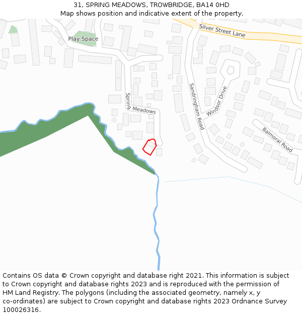 31, SPRING MEADOWS, TROWBRIDGE, BA14 0HD: Location map and indicative extent of plot