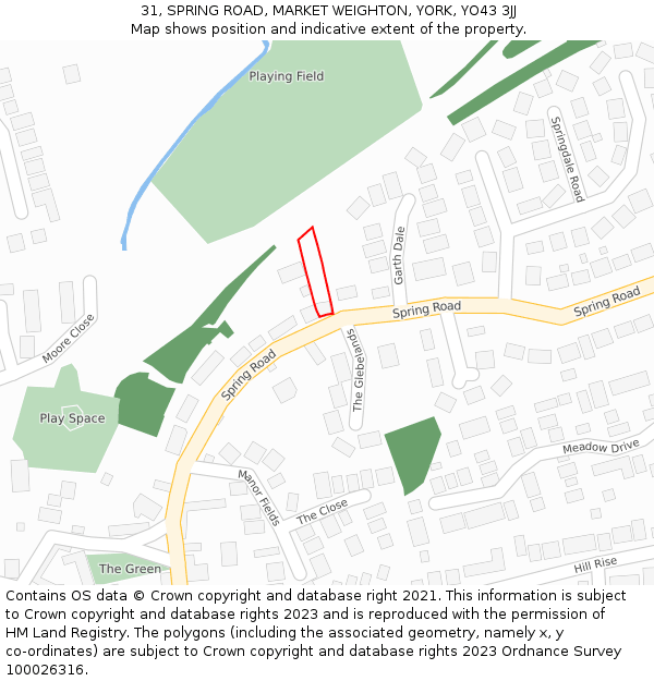 31, SPRING ROAD, MARKET WEIGHTON, YORK, YO43 3JJ: Location map and indicative extent of plot