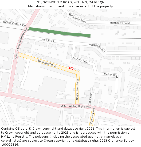 31, SPRINGFIELD ROAD, WELLING, DA16 1QN: Location map and indicative extent of plot