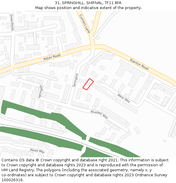 31, SPRINGHILL, SHIFNAL, TF11 8FA: Location map and indicative extent of plot