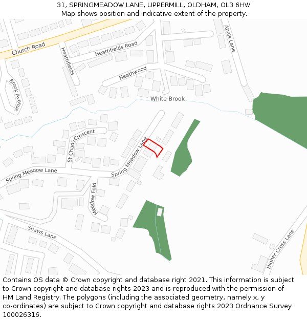 31, SPRINGMEADOW LANE, UPPERMILL, OLDHAM, OL3 6HW: Location map and indicative extent of plot