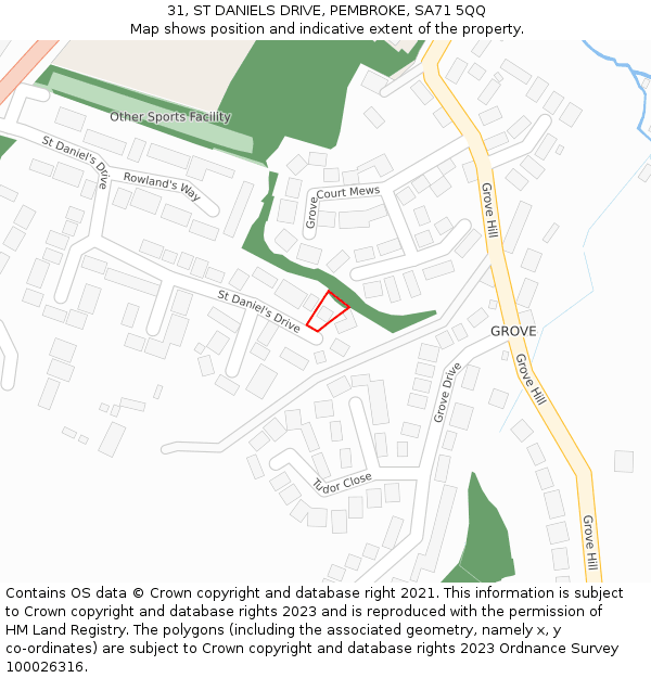 31, ST DANIELS DRIVE, PEMBROKE, SA71 5QQ: Location map and indicative extent of plot