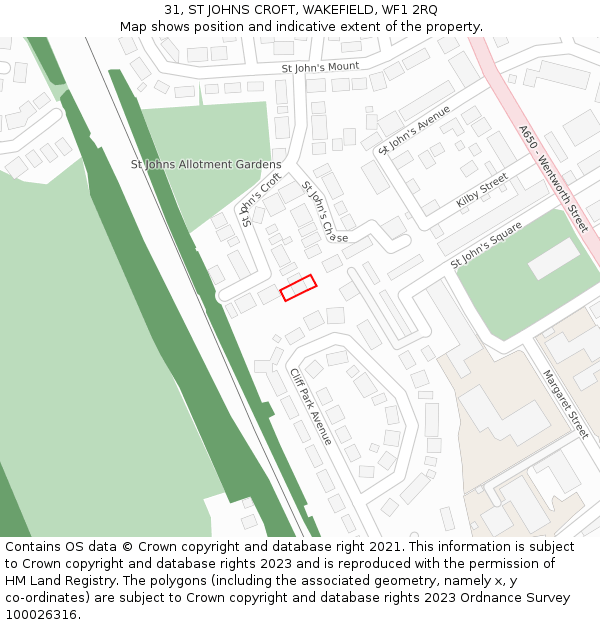 31, ST JOHNS CROFT, WAKEFIELD, WF1 2RQ: Location map and indicative extent of plot