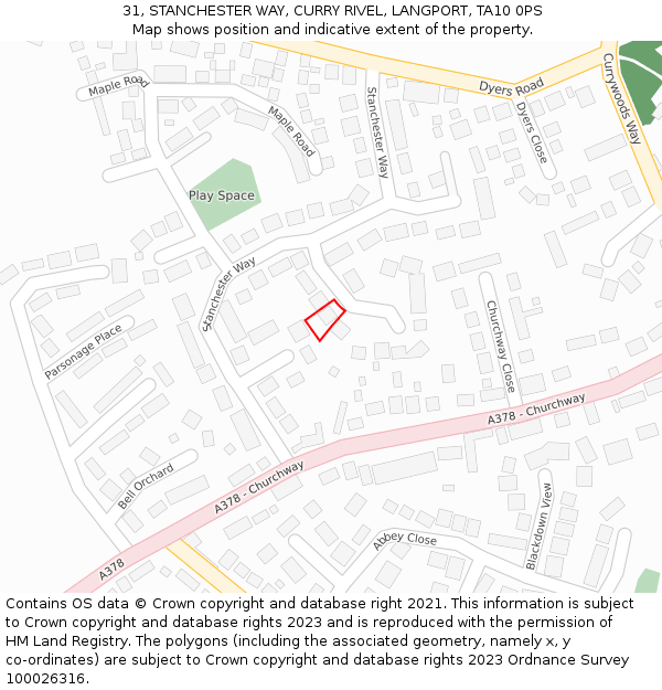 31, STANCHESTER WAY, CURRY RIVEL, LANGPORT, TA10 0PS: Location map and indicative extent of plot