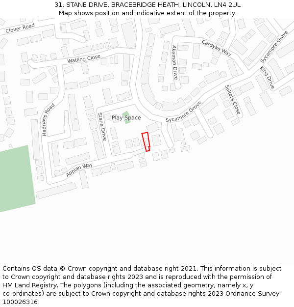 31, STANE DRIVE, BRACEBRIDGE HEATH, LINCOLN, LN4 2UL: Location map and indicative extent of plot