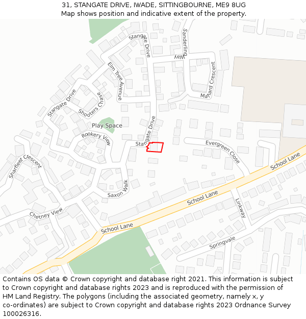 31, STANGATE DRIVE, IWADE, SITTINGBOURNE, ME9 8UG: Location map and indicative extent of plot