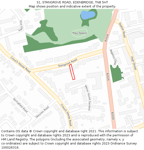 31, STANGROVE ROAD, EDENBRIDGE, TN8 5HT: Location map and indicative extent of plot