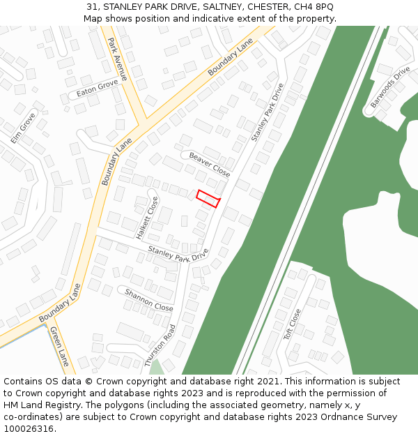 31, STANLEY PARK DRIVE, SALTNEY, CHESTER, CH4 8PQ: Location map and indicative extent of plot