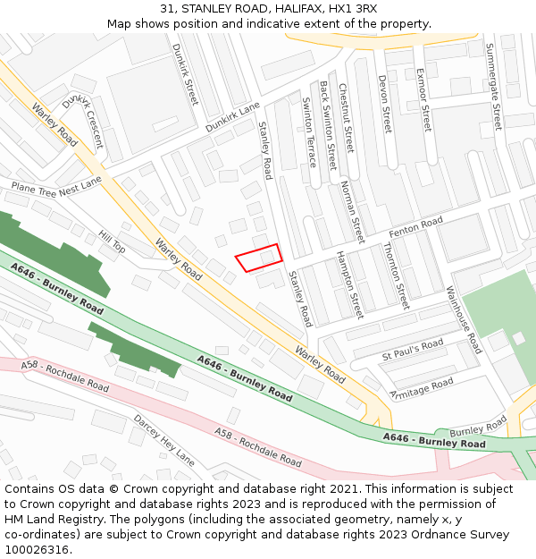 31, STANLEY ROAD, HALIFAX, HX1 3RX: Location map and indicative extent of plot