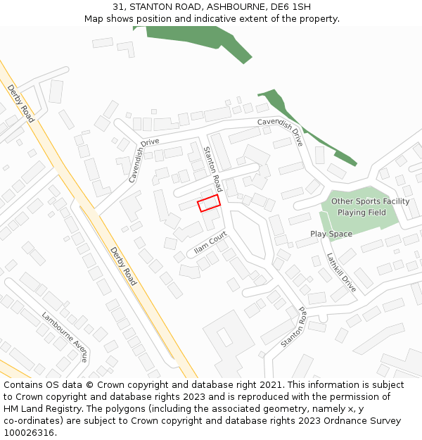 31, STANTON ROAD, ASHBOURNE, DE6 1SH: Location map and indicative extent of plot