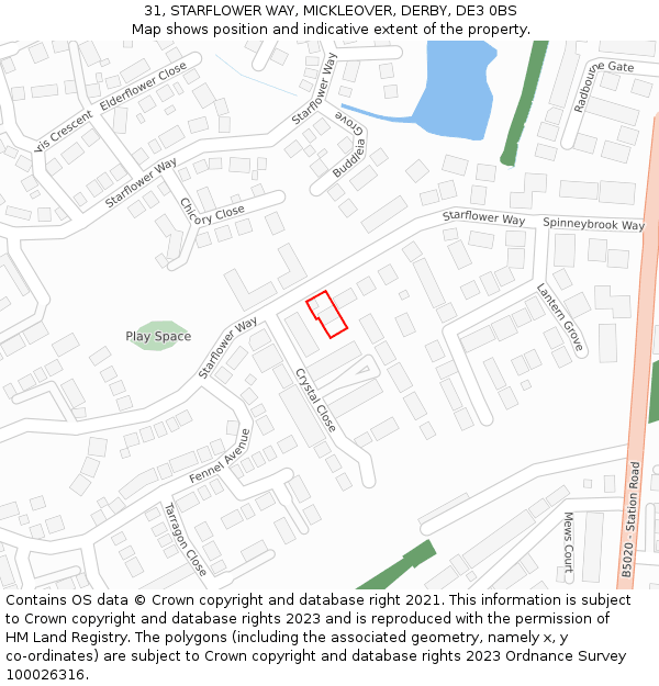 31, STARFLOWER WAY, MICKLEOVER, DERBY, DE3 0BS: Location map and indicative extent of plot