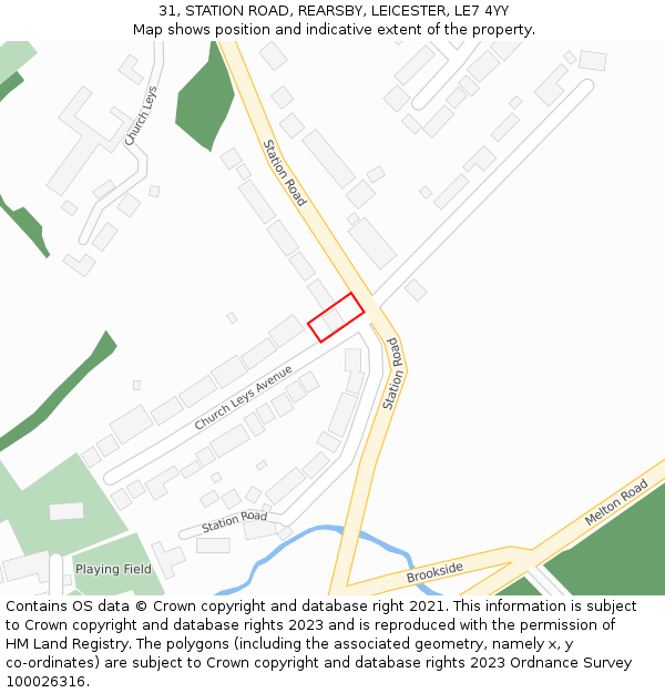 31, STATION ROAD, REARSBY, LEICESTER, LE7 4YY: Location map and indicative extent of plot