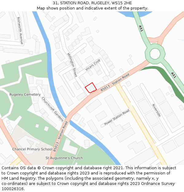 31, STATION ROAD, RUGELEY, WS15 2HE: Location map and indicative extent of plot