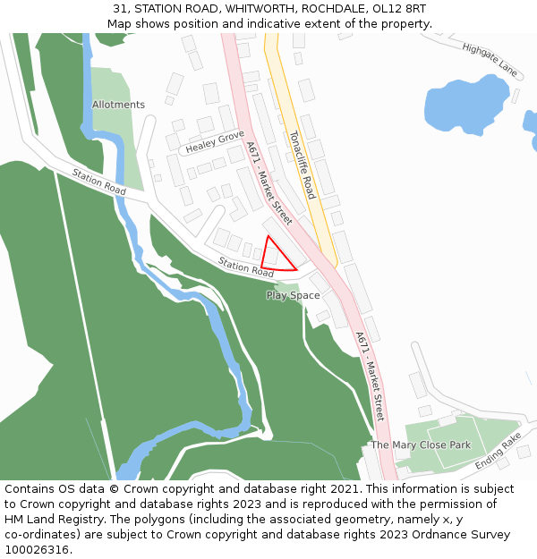 31, STATION ROAD, WHITWORTH, ROCHDALE, OL12 8RT: Location map and indicative extent of plot