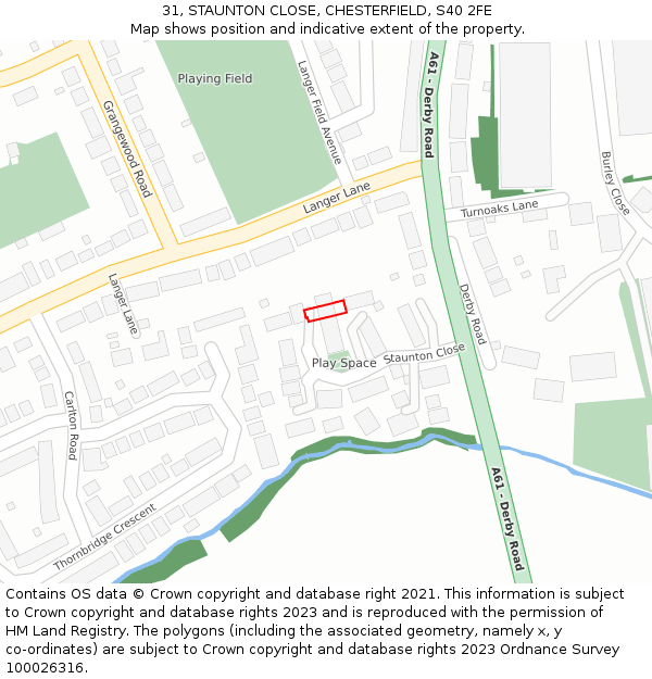 31, STAUNTON CLOSE, CHESTERFIELD, S40 2FE: Location map and indicative extent of plot