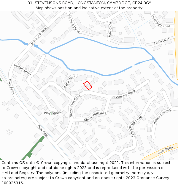 31, STEVENSONS ROAD, LONGSTANTON, CAMBRIDGE, CB24 3GY: Location map and indicative extent of plot