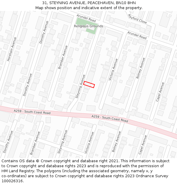 31, STEYNING AVENUE, PEACEHAVEN, BN10 8HN: Location map and indicative extent of plot