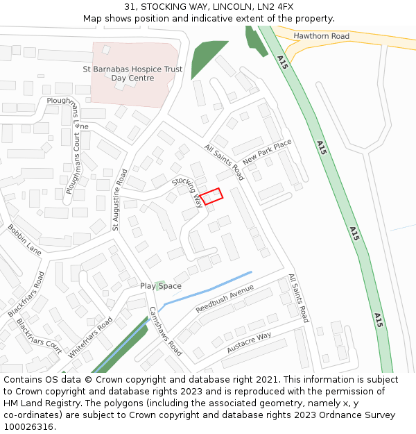 31, STOCKING WAY, LINCOLN, LN2 4FX: Location map and indicative extent of plot