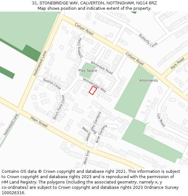 31, STONEBRIDGE WAY, CALVERTON, NOTTINGHAM, NG14 6RZ: Location map and indicative extent of plot