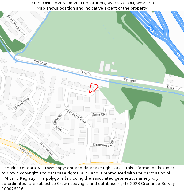 31, STONEHAVEN DRIVE, FEARNHEAD, WARRINGTON, WA2 0SR: Location map and indicative extent of plot