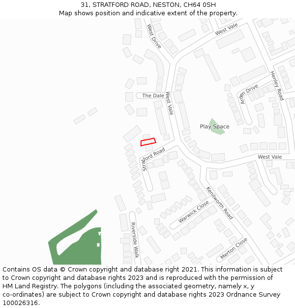 31, STRATFORD ROAD, NESTON, CH64 0SH: Location map and indicative extent of plot