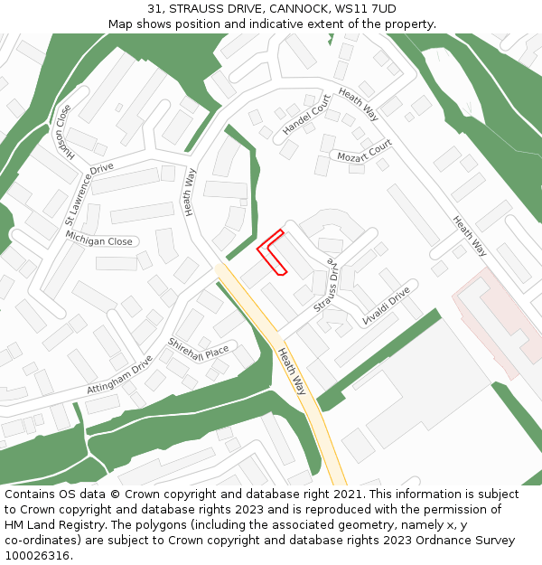 31, STRAUSS DRIVE, CANNOCK, WS11 7UD: Location map and indicative extent of plot