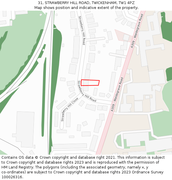 31, STRAWBERRY HILL ROAD, TWICKENHAM, TW1 4PZ: Location map and indicative extent of plot