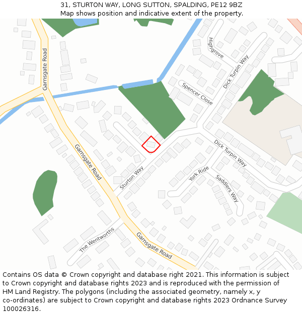 31, STURTON WAY, LONG SUTTON, SPALDING, PE12 9BZ: Location map and indicative extent of plot