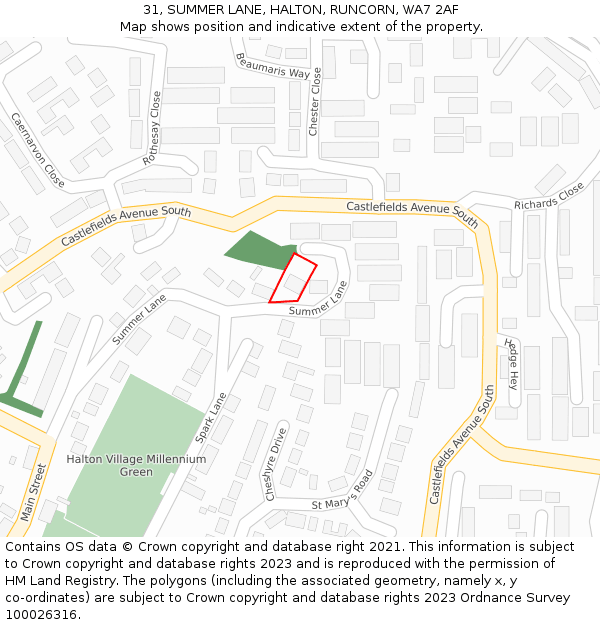 31, SUMMER LANE, HALTON, RUNCORN, WA7 2AF: Location map and indicative extent of plot