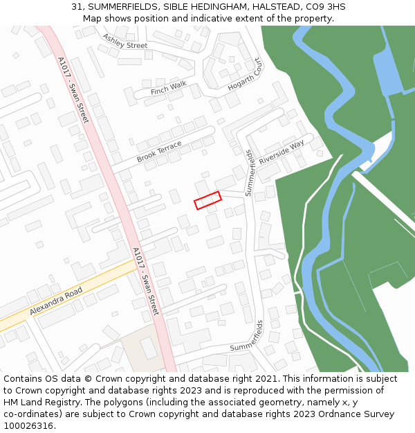 31, SUMMERFIELDS, SIBLE HEDINGHAM, HALSTEAD, CO9 3HS: Location map and indicative extent of plot