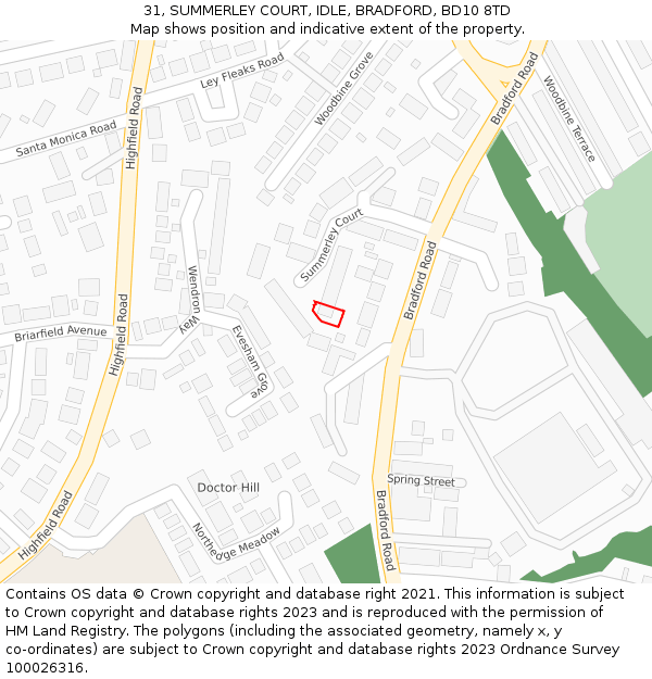 31, SUMMERLEY COURT, IDLE, BRADFORD, BD10 8TD: Location map and indicative extent of plot