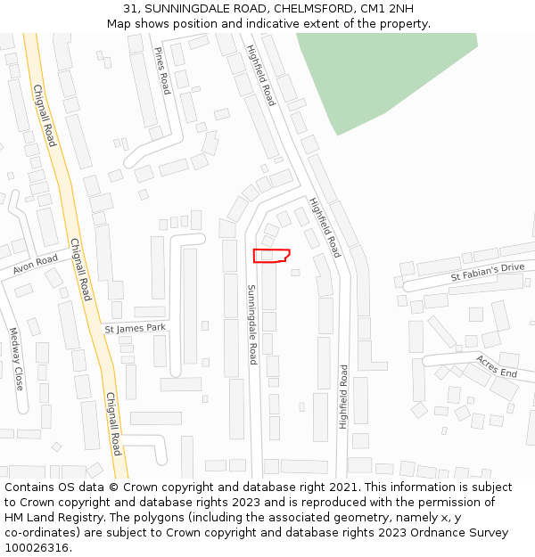 31, SUNNINGDALE ROAD, CHELMSFORD, CM1 2NH: Location map and indicative extent of plot