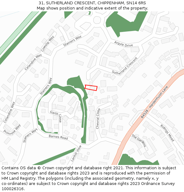 31, SUTHERLAND CRESCENT, CHIPPENHAM, SN14 6RS: Location map and indicative extent of plot