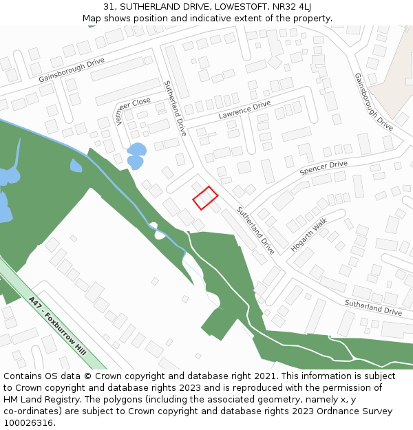 31, SUTHERLAND DRIVE, LOWESTOFT, NR32 4LJ: Location map and indicative extent of plot