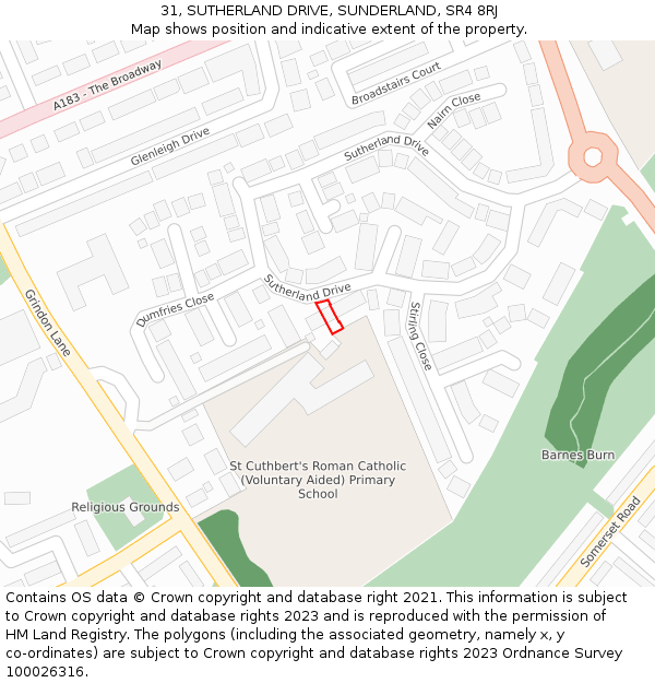 31, SUTHERLAND DRIVE, SUNDERLAND, SR4 8RJ: Location map and indicative extent of plot
