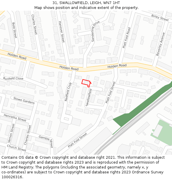 31, SWALLOWFIELD, LEIGH, WN7 1HT: Location map and indicative extent of plot