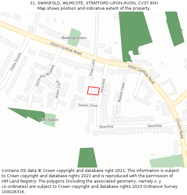 31, SWANFOLD, WILMCOTE, STRATFORD-UPON-AVON, CV37 9XH: Location map and indicative extent of plot
