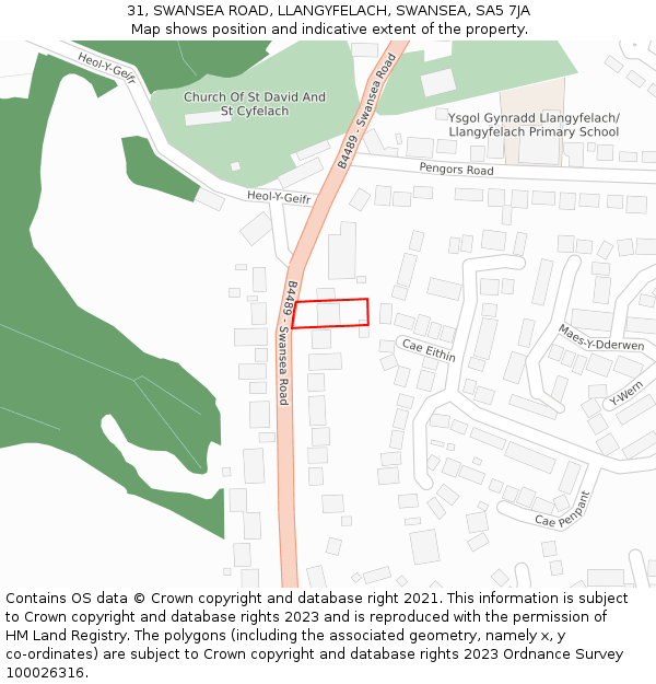 31, SWANSEA ROAD, LLANGYFELACH, SWANSEA, SA5 7JA: Location map and indicative extent of plot