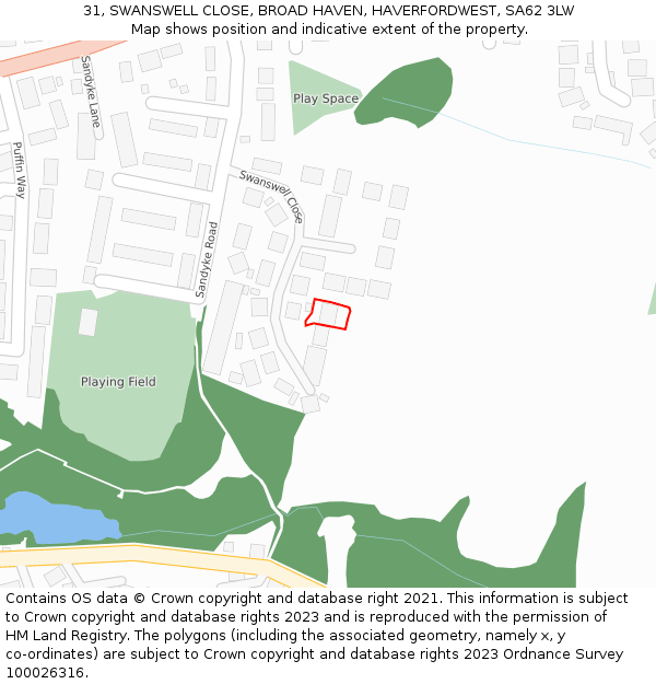 31, SWANSWELL CLOSE, BROAD HAVEN, HAVERFORDWEST, SA62 3LW: Location map and indicative extent of plot